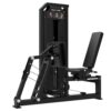 Profesionalni Tunturi Platinum V-Series sjedeći leg press s utezima do 120 kg, podesivim naslonom i čvrstim čeličnim okvirom za siguran i učinkovit trening nogu u teretani.